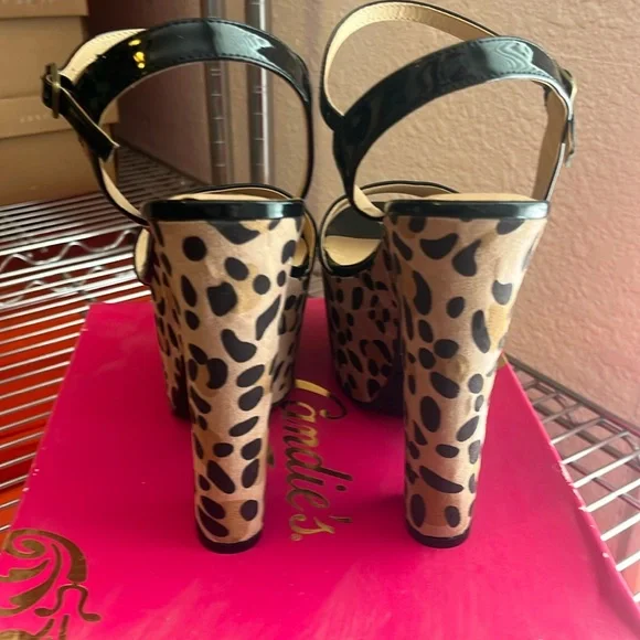 281 New box candies women's fern black print cheetah open toe sandal heels tan - Picture 8 of 9